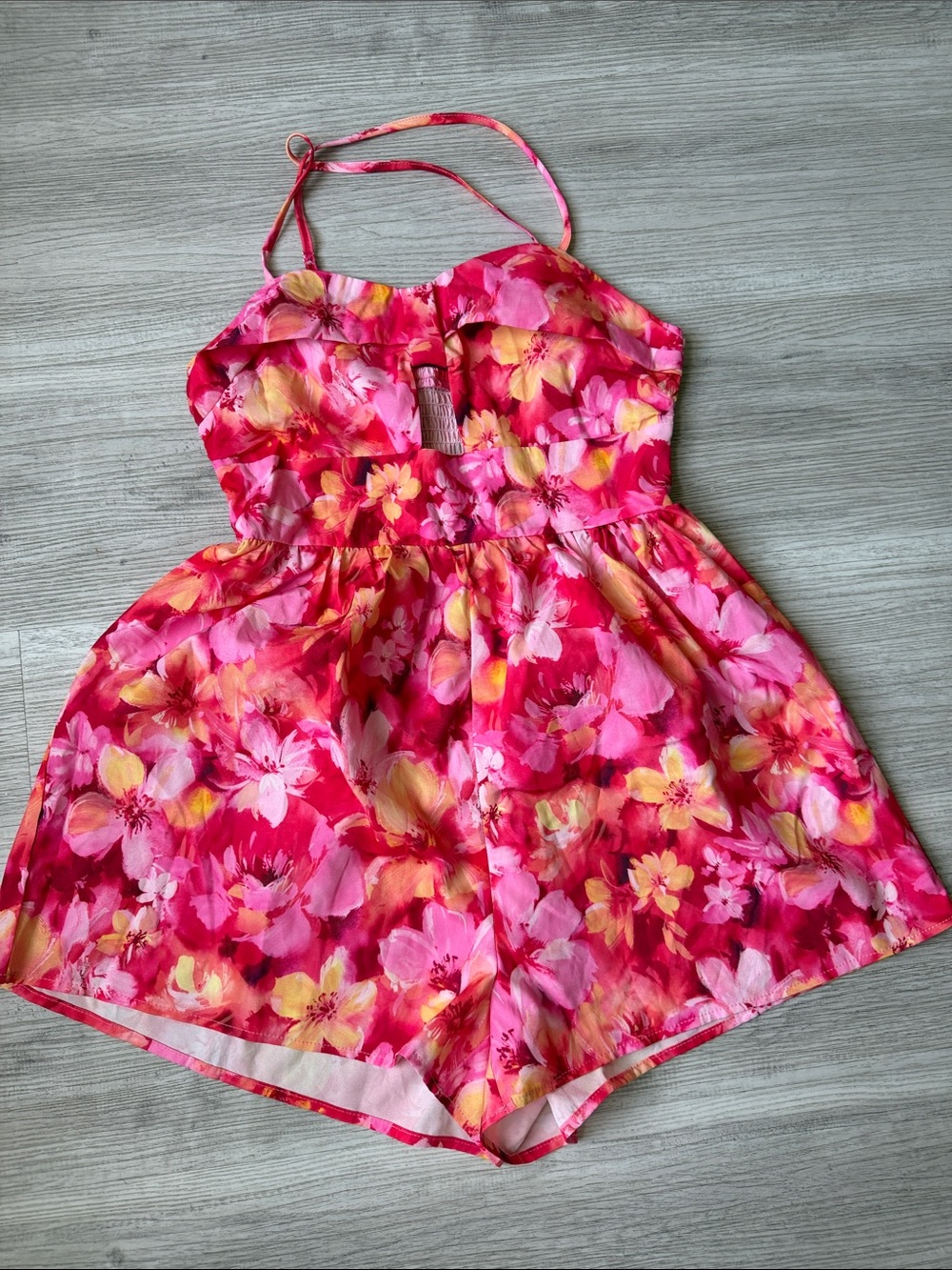Girls Teen Pink Floral Halter Romper
